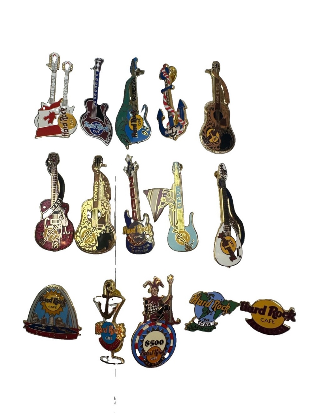 Lot Of 15 VTG Hard Rock Cafe Enamel Pins Brooches Guitars Maui, Canada & More
U